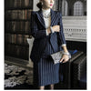 Image Diva Women Striped Spring Fall/Autumn Winter Fashion Professional Office Business 2 (Two) Piece Dress Skirt Suits (Navy Blue, White)