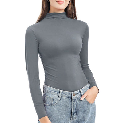 Image Diva Comfy Hemless Tagless Tutleneck Long Sleeve T-shirts for Women Color Dark_20200906_233555000_iOS Gray - Image Diva