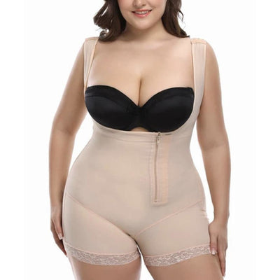 Smooth Slimming Tummy Control Side Zipper Butt Lifter Fajas Colombiana Shapewear Full BodySuit in Beige - Image Diva