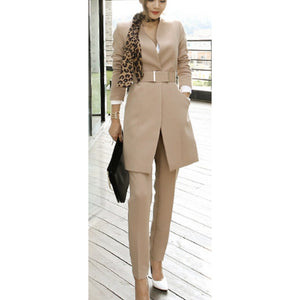 Image Diva Women's Formal Corporate Fashion 2 (Two) Piece Pants and Jacket Set (Beige) - Image Diva