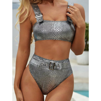 Image Diva Women's Sexy High Waist Buckled Bikini Sets Separates Swimwear Beachwear - Image Diva