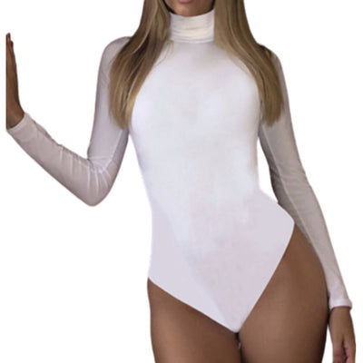 Women's Image DivaTurtleneck Bodysuit Romper Solid White - Image Diva